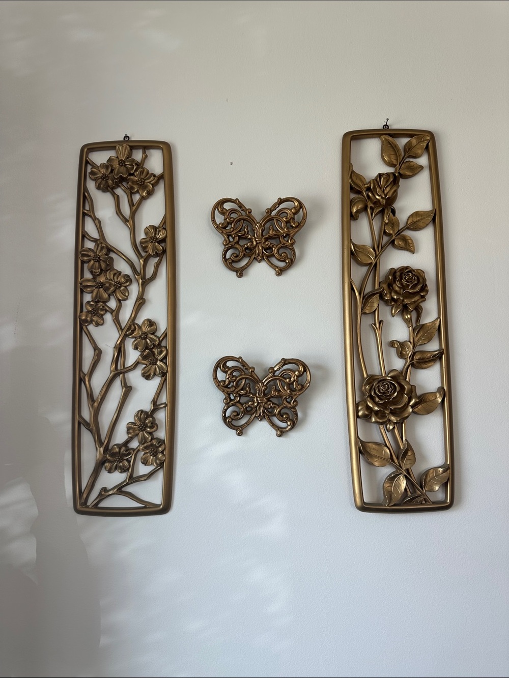 Decorative Gold Floral & Butterfly Wall Art Set - Home Wall Decor